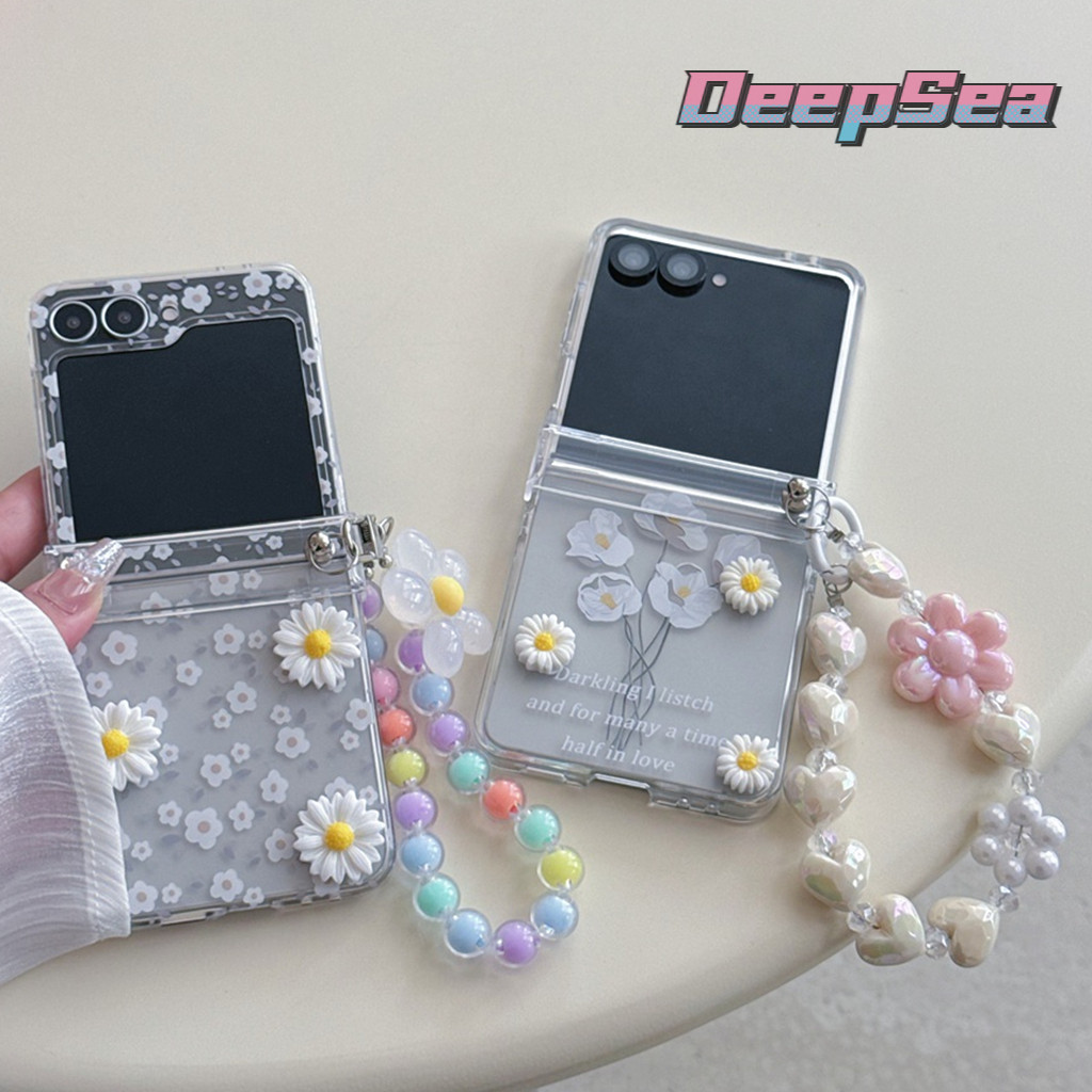 SAMSUNG สําหรับSamsung Z Flip 7 FE 6 5 4 3 Elegant 3D Daisy Decorดอกไม้รูปแบบกันกระแทกPC Anti-Scratc