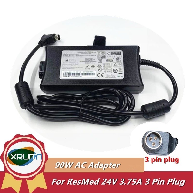 ResMed 3Pin 24V 3.75A IP21 ของแท้ 369102 90W AC Adapter Power Charger สําหรับ RESMED CPAP BiPAP VAP 