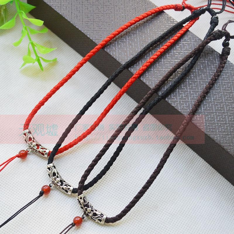 มังกรรูปแบบเชือกทิเบตเงิน สร้อยคอและจี้ hand-woven jade cord สำหรับผู้ชายและผู้หญิง เป็นของขวัญพิเศษ