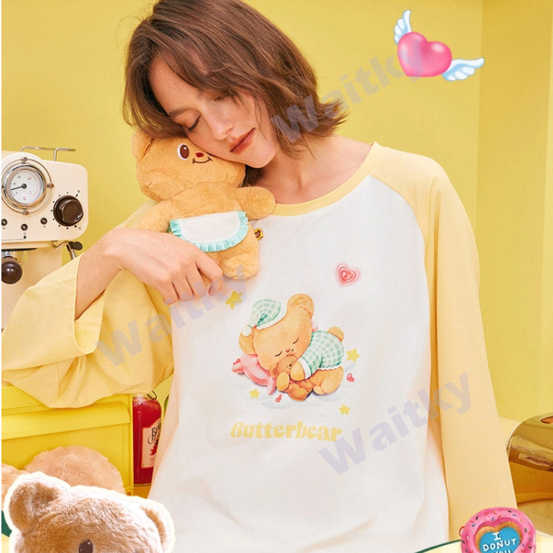 ชุดนอนเซ็ต Waitky Toffee & Butter Bear เสื้อท็อปแขนยาว กางเกงขายาว ดูลovedly สบาย อิ่มฟู