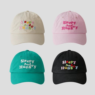 พร้อมส่ง🧢หมวกแก็ป Sleepy and Hungry น่ารัก สีสดใส มีสายปรับข…