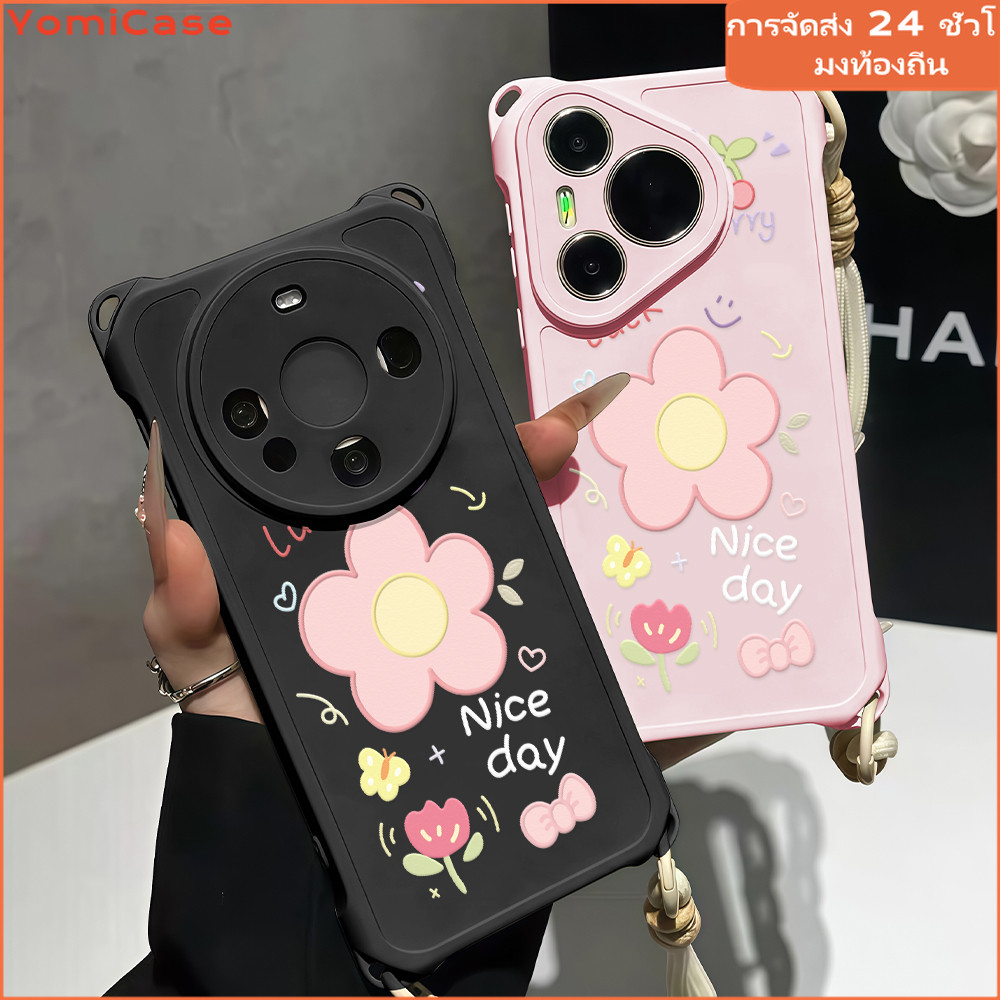 🌺🌺case for iPhone 11pro 13plus 15 14 12 16 ProMax XS XR 7 8 ป้องกันการชนกันการตกกันน้ำ ดอกไม้น่ารัก สายคล้องคอเอกลักษณ์