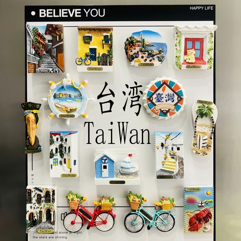 ไต้หวัน Sun Moon Lake Kenting Taroko แม่เหล็กตู้เย็นสติกเกอร์ 3D เรซิ่นทําด้วยมือของที่ระลึกสร้างสรร
