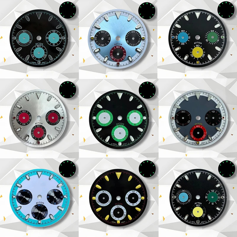 VK63 Dial 29.5 มม.S โลโก้ DTN Panda Dial สีเขียว Luminous เหมาะสําหรับ VK63 การเคลื่อนไหวคุณภาพที่มี