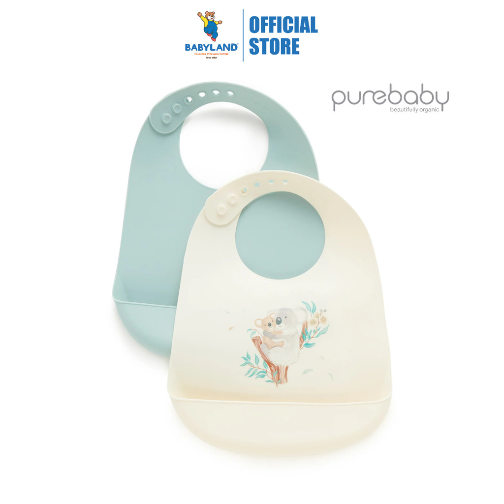 Purebaby Organic Koala Hug 2 แพ็คซิลิโคนให้อาหาร Bib