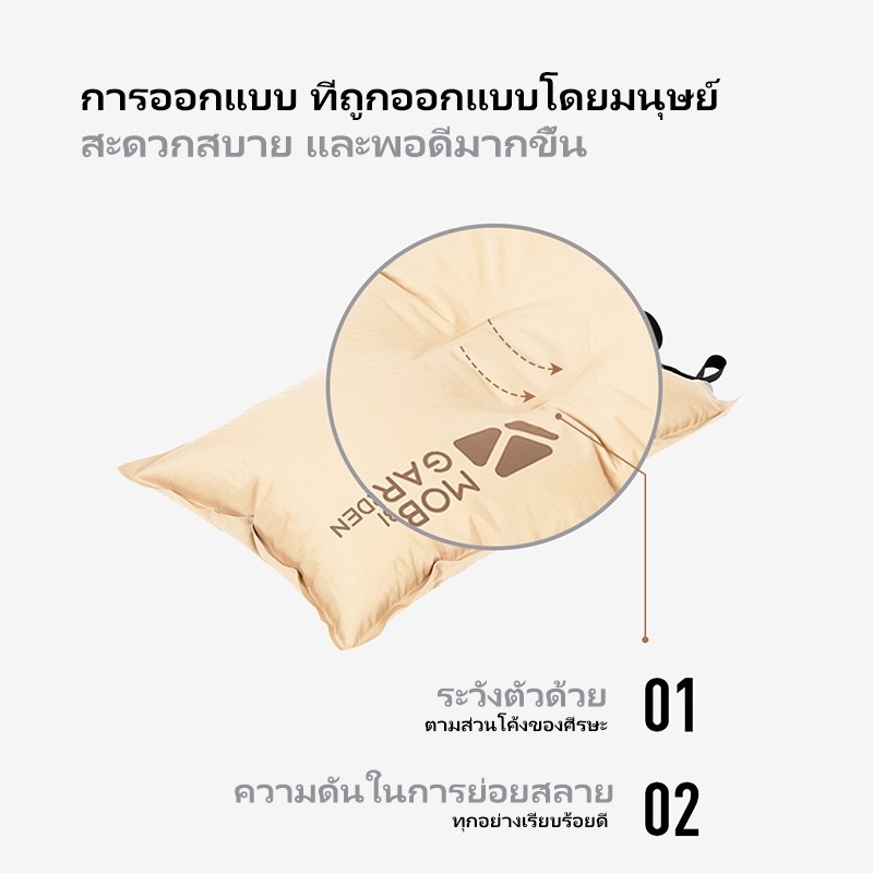 MOBI GARDEN หมอนเป่าลมอัตโนมัติสำหรับตั้งแคมป์กลางแจ้ง ท่องเที่ยว พักผ่อน พกพาสะดวก - รูปที่ 2