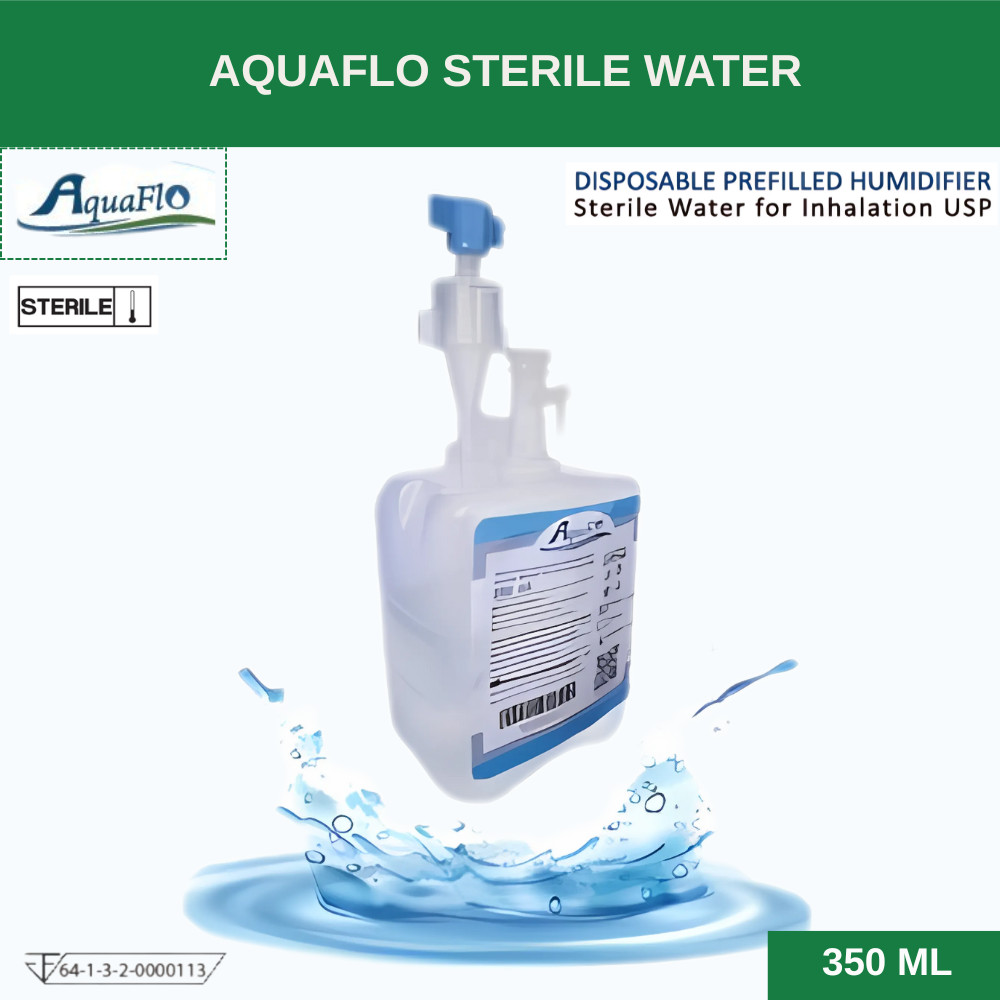 AquaFlo Prefilled Humidifier 350 ml. Sterile Water for Inhalation ขวดน้ำกลั่นสเตอร์ไรด์ 350 มล.