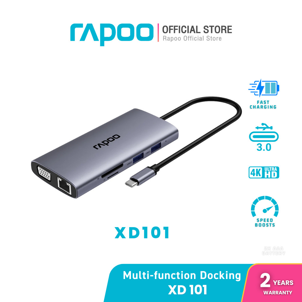 Rapoo XD101 USB-C HUB (ยูเอสบีซีฮับ) RAPOO XD101 - 10-IN-1 MULTI-FUNCTION  Docking Station
