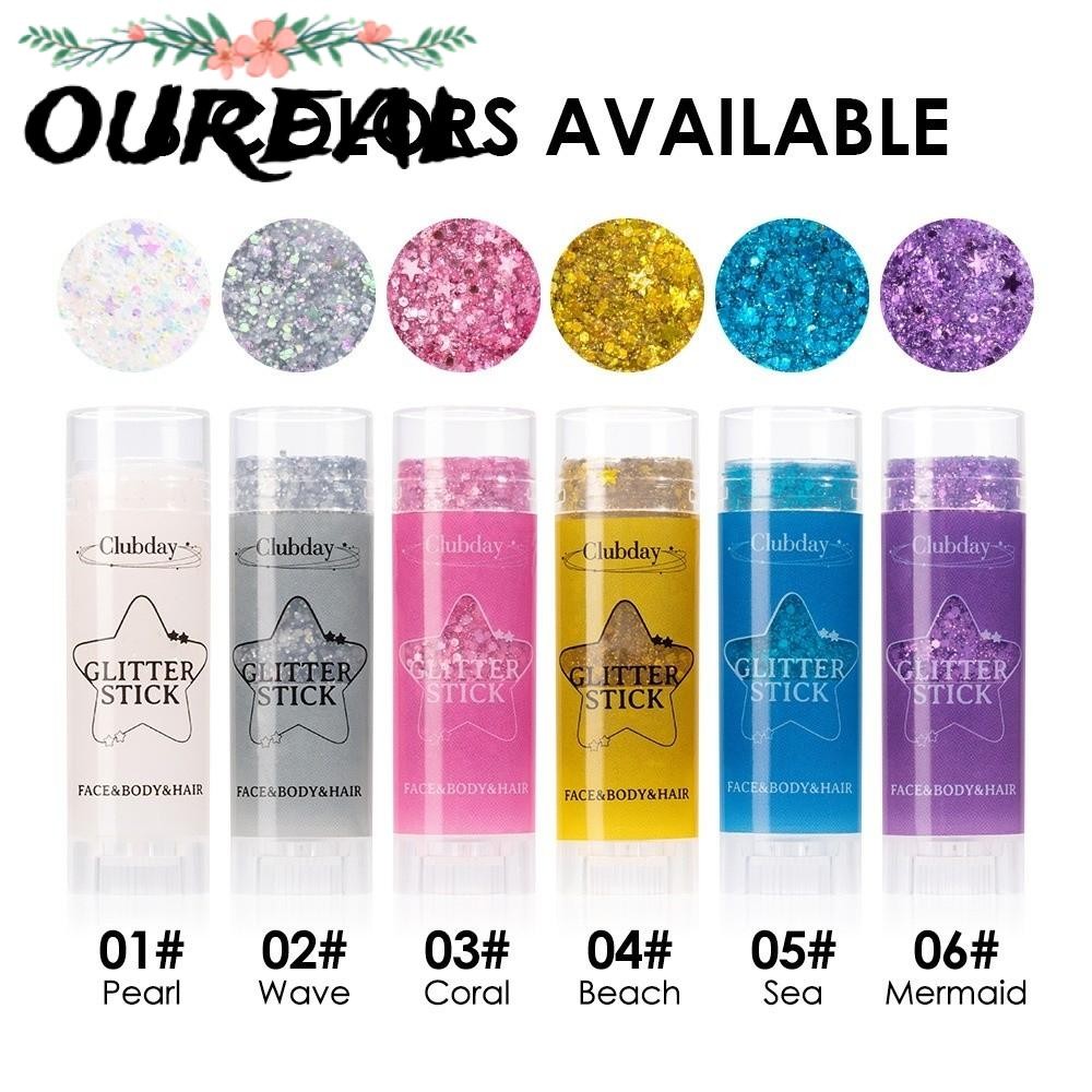 OULREAL เลื่อม Glitter Stick, 6 สี Body Paint Glitter Glitter Cream, Body Glitter Sticks แบบพกพาเจลแ