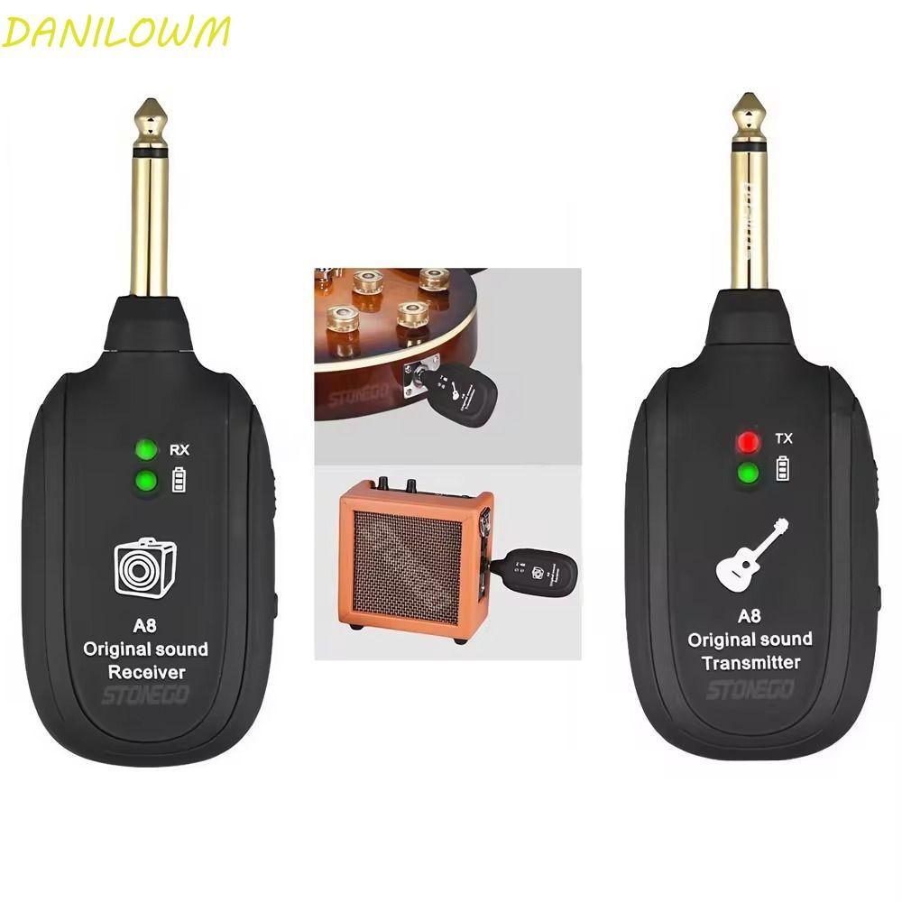 DANILOWM 1 ชุดกีตาร์และตัวรับสัญญาณ, USB UHF Wireless Guitar Receiver, เครื่องมือไฟฟ้าทนทานแบบพกพา A8 อะแดปเตอร์กีตาร์ไร้สาย UHF กีตาร์