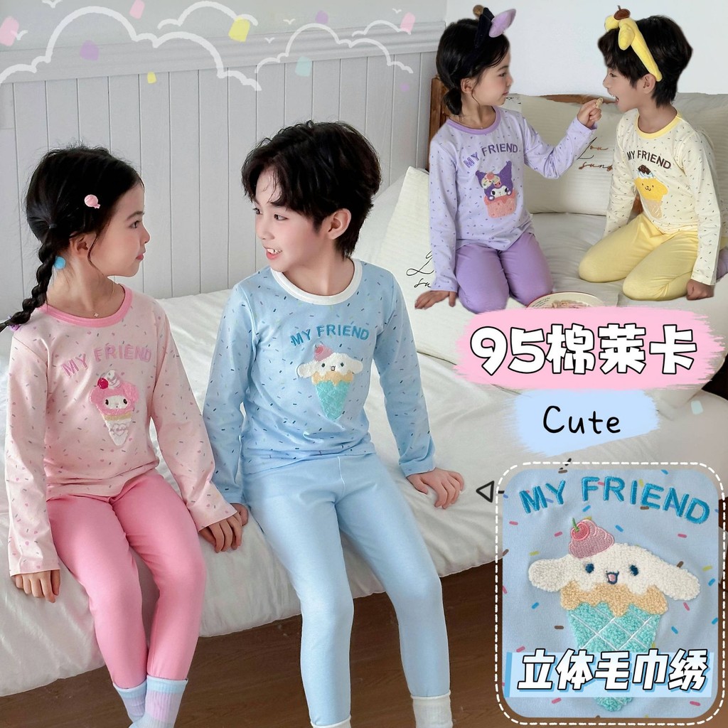 ชุดนอนเด็กผู้หญิง [95 Cotton Lycra] ฤดูใบไม้ร่วงเด็กสไตล์ใหม่กางเกงขายาวแขนยาว Homewear สูทผ้าฝ้ายน่