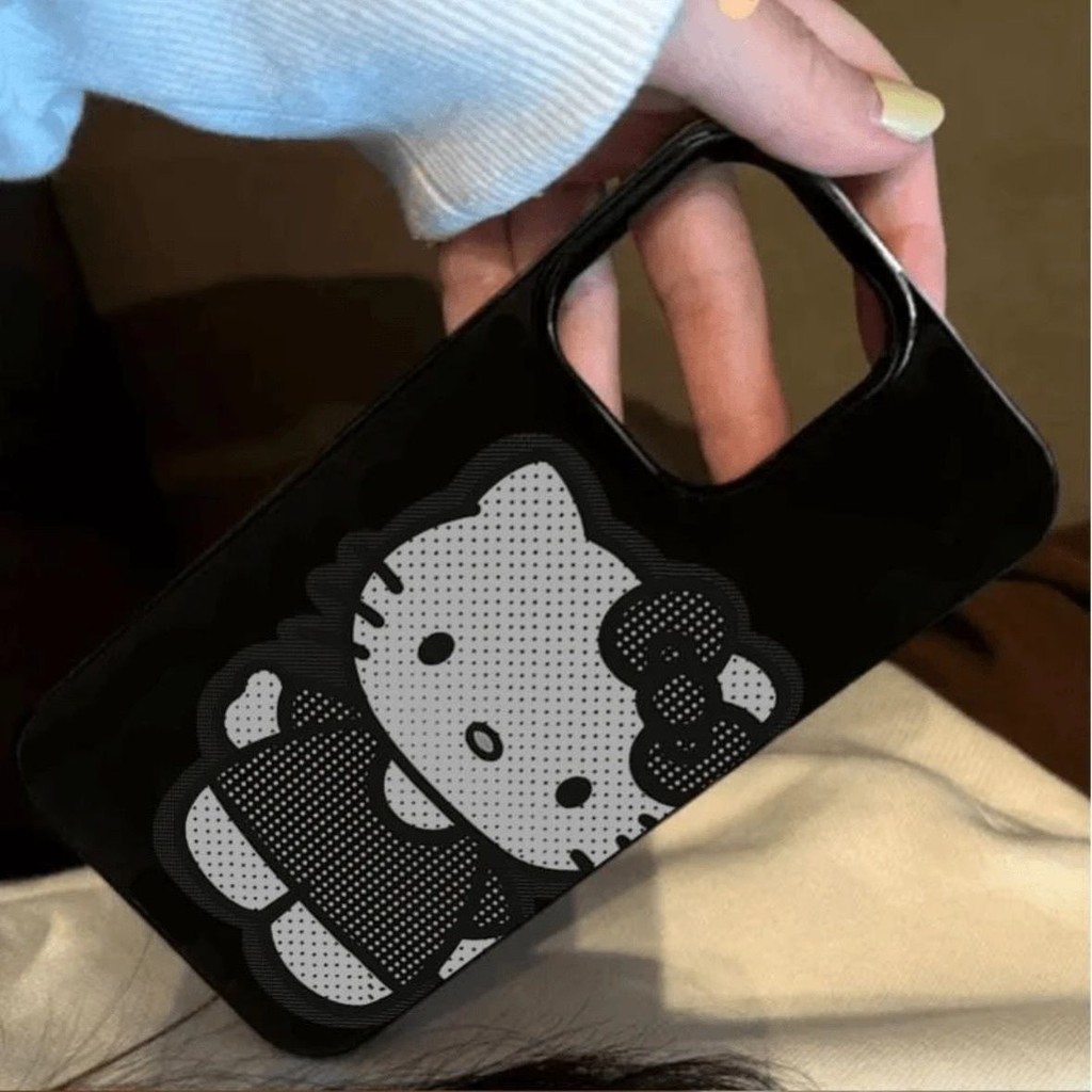 Ins Polka Dot Hello Kitty รูปแบบขัดสีดําเคสโทรศัพท์ Anti-Fall เคสโทรศัพท์สําหรับ iPhone 16 Promax 15 Promax 11 12 13 Mini 14plus 11 Pro Max X XS XR XS Max 78 7Plus