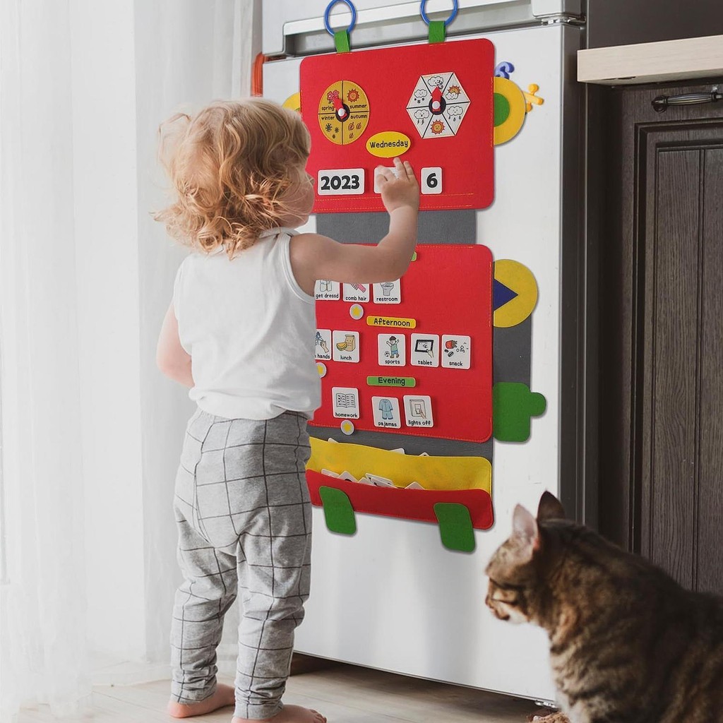 [juntzym] Visual Schedule Pocket Chart Robot Back Board กําหนดภาพสําหรับเด็ก