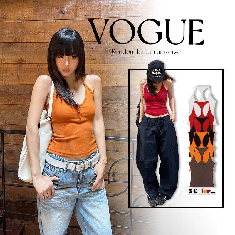 Vogue🌟พร้อมส่ง🌟 เสื้อกล้ามเสริมฟองน้ำ สีสันสดใส ยืดพอดีตัวทรงรัดรูปน่ารักมาก (FY10141)
