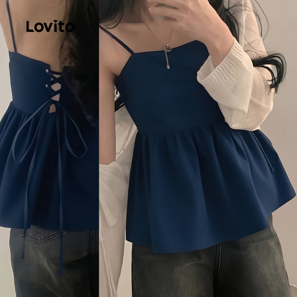 Lovito เสื้อสายรัดด้านหลังแบบสบาย ๆ สำหรับฤดูใบไม้ผลิ/ฤดูร้อน สีน้ำเงินเข้ม L150AD737