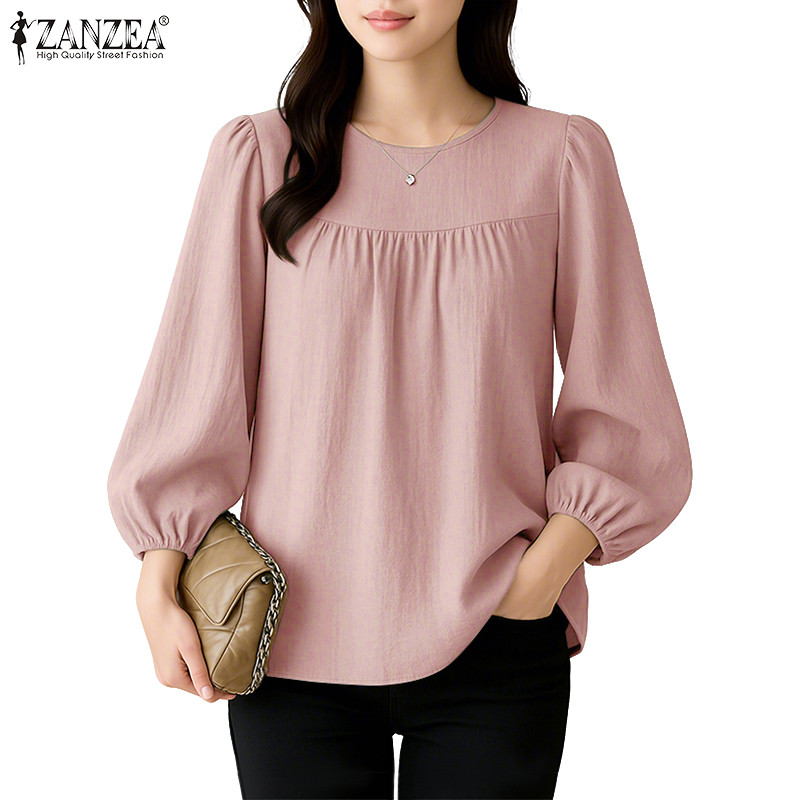 ZANZEA แซนเดลสไตล์เกาหลีสำหรับผู้หญิง แต่งตัวแบบสบายๆในทุกวัน มีรายละเอียดแขนพัฟและแขน3/4 — صورة 6