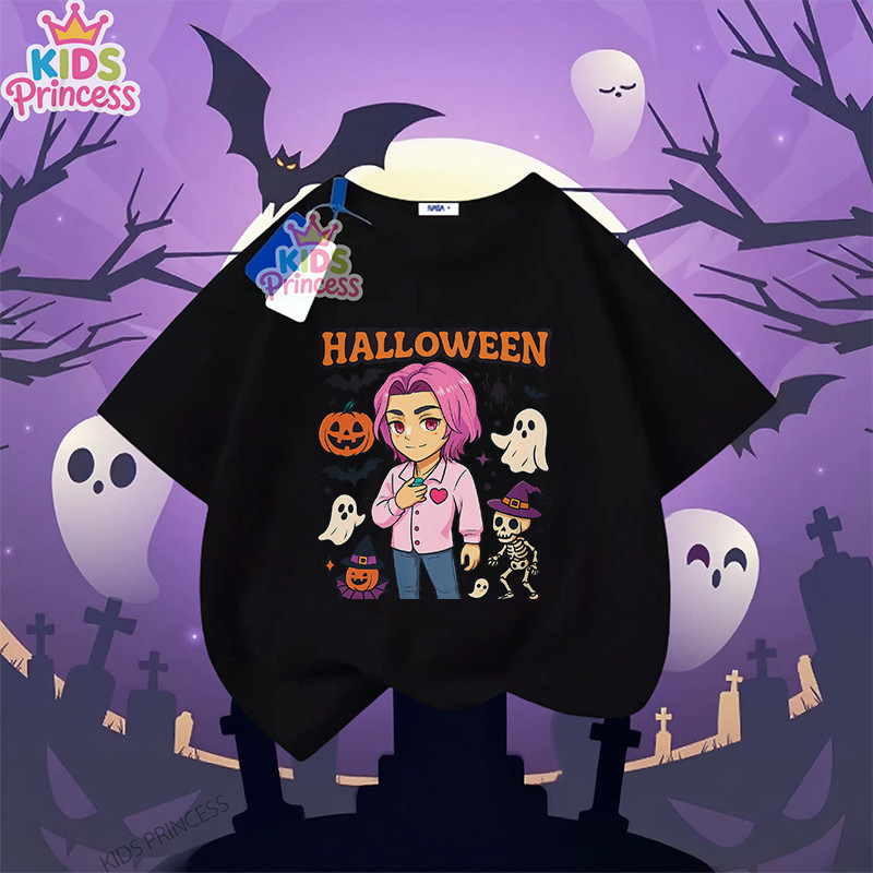 COD Kpop Demon Hunters Halloween T-shirt ฮาโลวีน ลาย เสื้อยืดเด็กพร้อมส่ง ผ้าคอตตอล เสื้อเชิ้ต 90-15