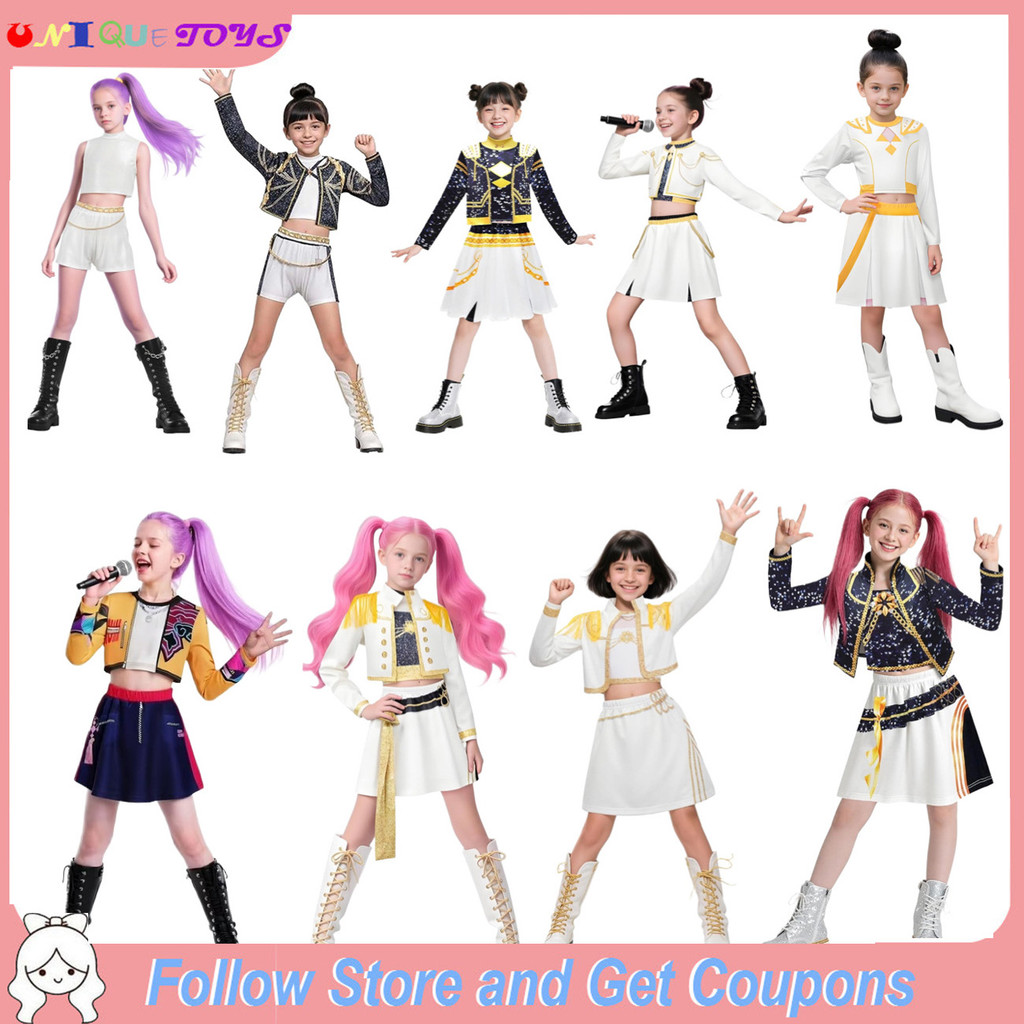 K-pop Demon Hunters Rumi Zoey คอสเพลย์ Huntrix เครื่องแต่งกาย Demon Hunters Mira Stage เครื่องแต่งกายปาร์ตี้ฮาโลวีน Clolthes ชุดสําหรับเด็กหญิง