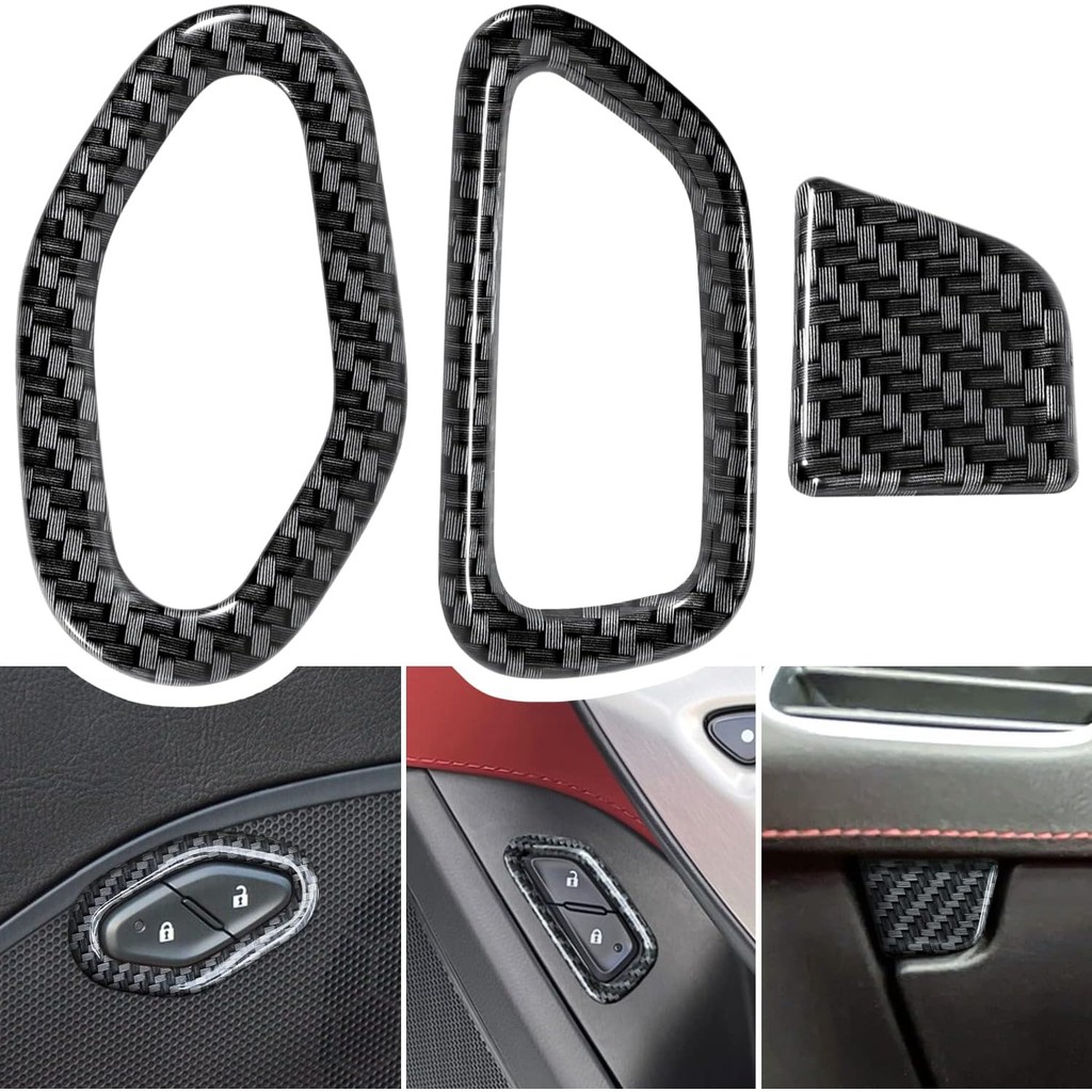 คาร์บอนไฟเบอร์ประตูล็อคปุ่มสวิทช์ถุงมือกล่องจับสวิทช์สําหรับ Chevrolet Corvette C7 Z06 Z51 ZR1 Sting