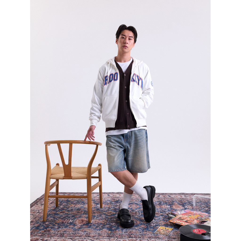 AIIZ เสื้อฮู้ดผู้ชายแบบซิปผ้าเฟรนช์เทอร์รี่ย์ ลายกราฟิก รูปที่ 2