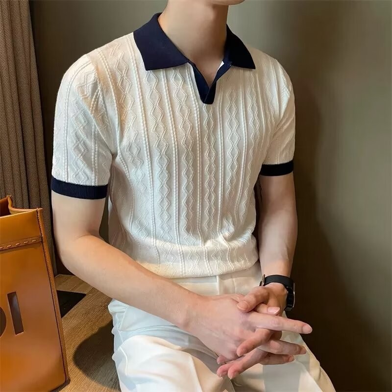เสื้อโปโลแขนสั้นสำหรับผู้ชาย สไตล์อเมริกัน ทำจากผ้าไหมน้ำแข็งระบายอากาศได้ดี ใส่ง่ายกับทุกโอกาส ในสไตล์ใหม่ของฤดูร้อน