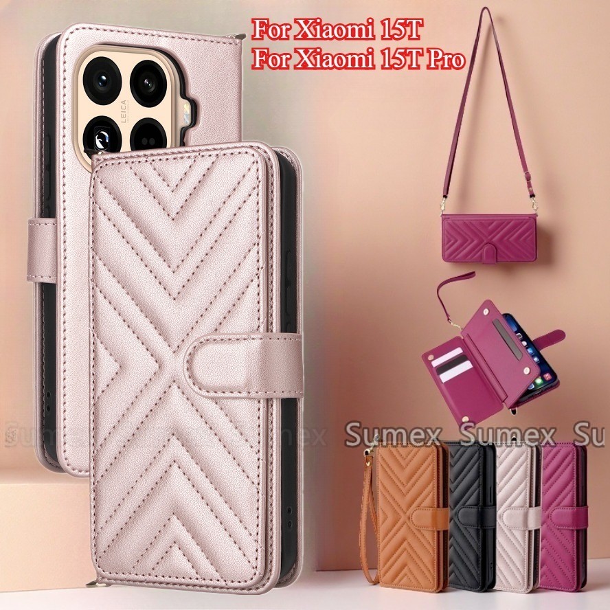 แฟชั่น Lanyard สายคล้องเคสโทรศัพท์สําหรับ Xiaomi 15T Xiaomi15T Pro 5G สาวสวยกระเป๋าสตางค์ขาตั้งปลอกก