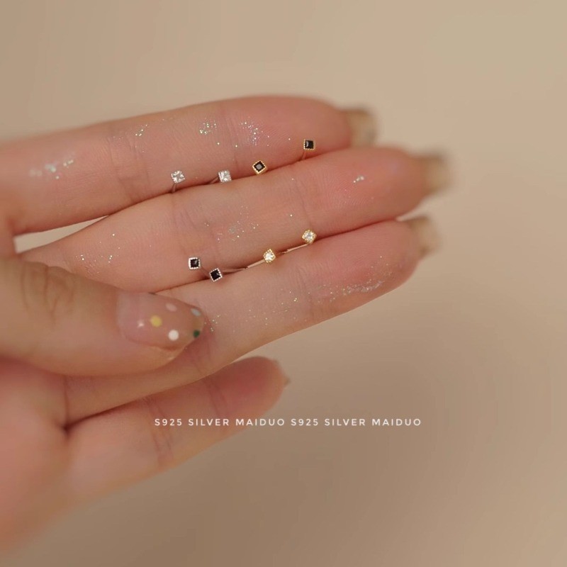 ต่างหูสตั๊ดเพชร-studded เงินสเตอร์ลิ่ง 925 สไตล์หรูหรา เหมาะสำหรับเป็นของขวัญ