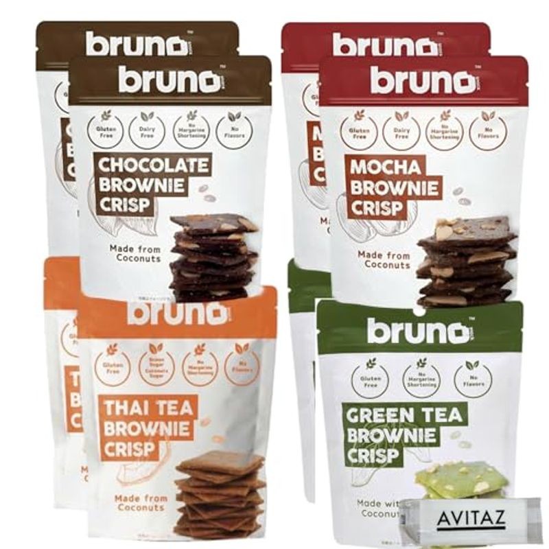 bruno Crispy Brownie 4-Variety Assortment Tasting Set (Thai Tea Brownie 60g, Mocha Brownie 60g, Choc