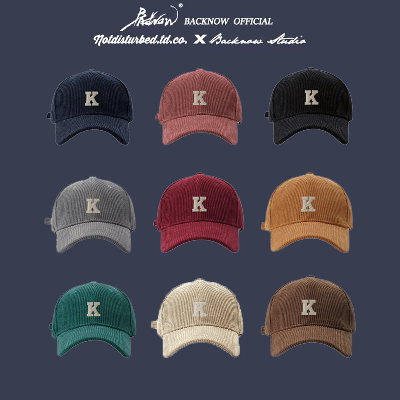 หมวกเบสบอลตัวหนังสือ K ทําจากผ้าลูกฟูกคุณภาพสูง มาพร้อมสีสันหลากหลาย