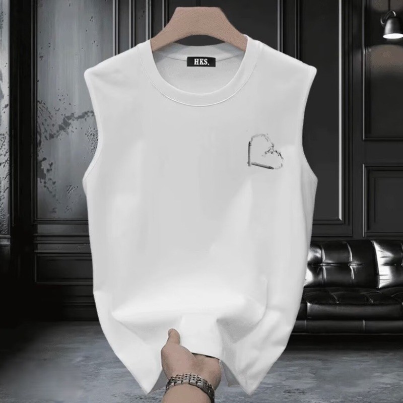 2025 NEW Summer Trendy Brand Round Neck Sleeveless T-Shirt Vest Men's American Style Tank Top Fitnes