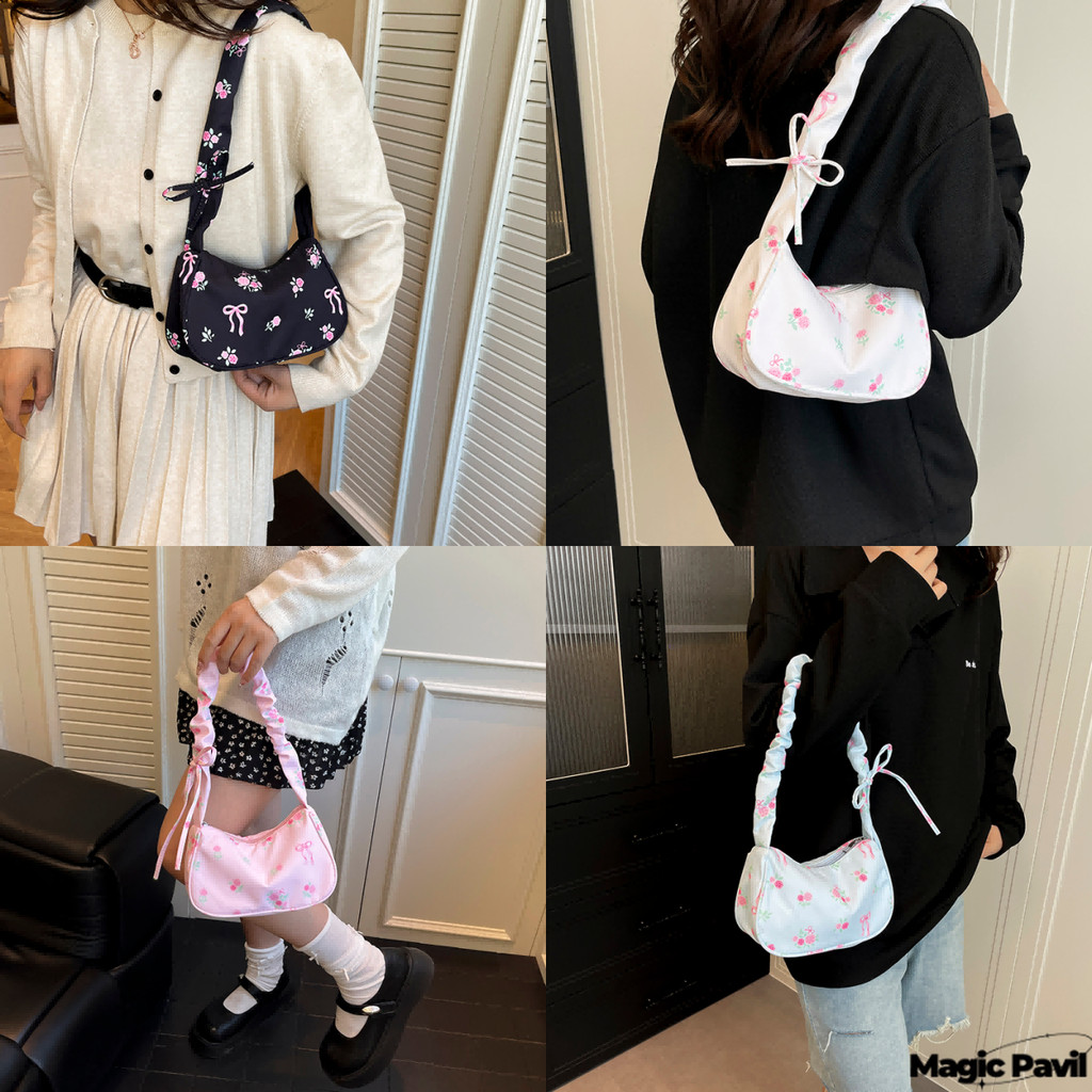 【Magic】พร้อมส่ง | กระเป๋าถือ เทรนด์แฟชั่นล่าสุด กระเป๋าสะพายข้างเกาหลี ลายดอกไม้ โบว์ น่ารัก KP-8