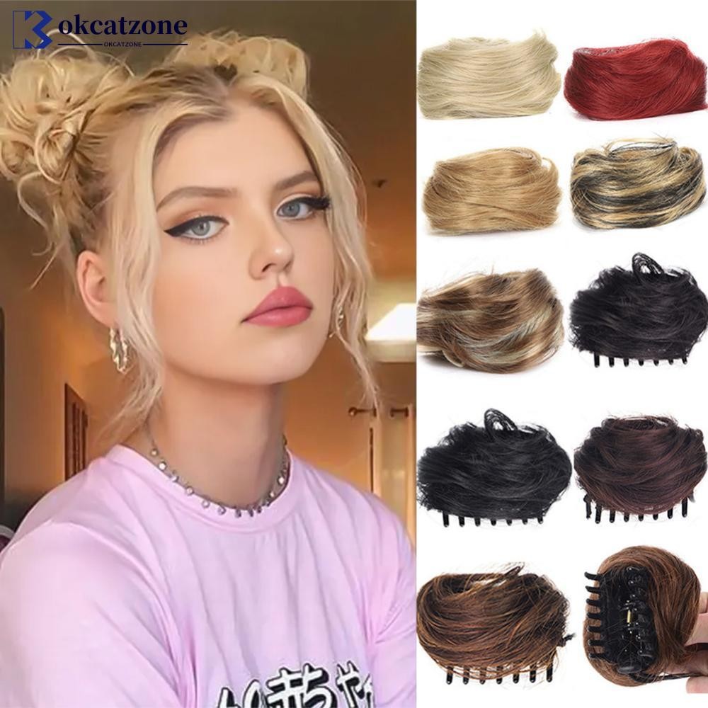 OKCATZONE วิกผมผู้หญิงผม Buns สังเคราะห์ Curly Chignon Claw ผมยุ่ง Buns Updo Claw คลิปใน Hairpiece D