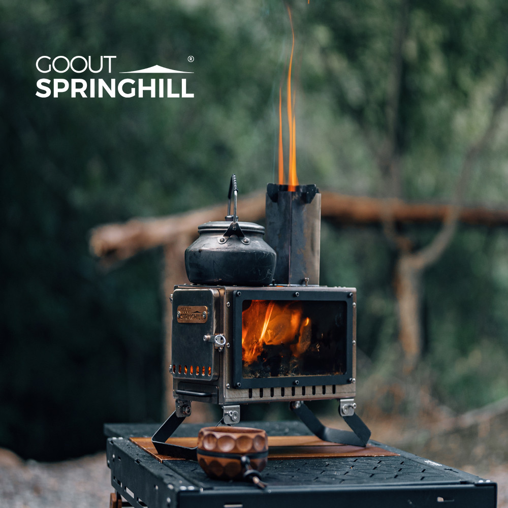 Springhill 0.5 หน่วย IGT เตาเผาไม้ 3-in-1 สำหรับทำอาหารและทำความร้อน, เหมาะสำหรับใช้งานกลางแจ้ง พกพาสะดวก และกันลม
