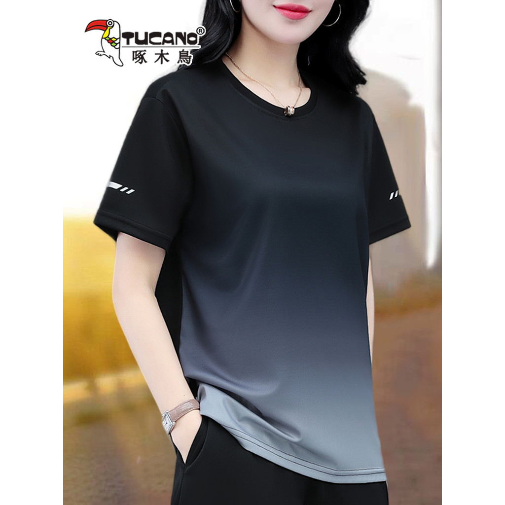 เสื้อยืดสุภาพสตรีแขนสั้นแห้งเร็ว สำหรับวิ่งออกกำลังกายและทำโยคะในฤดูร้อน