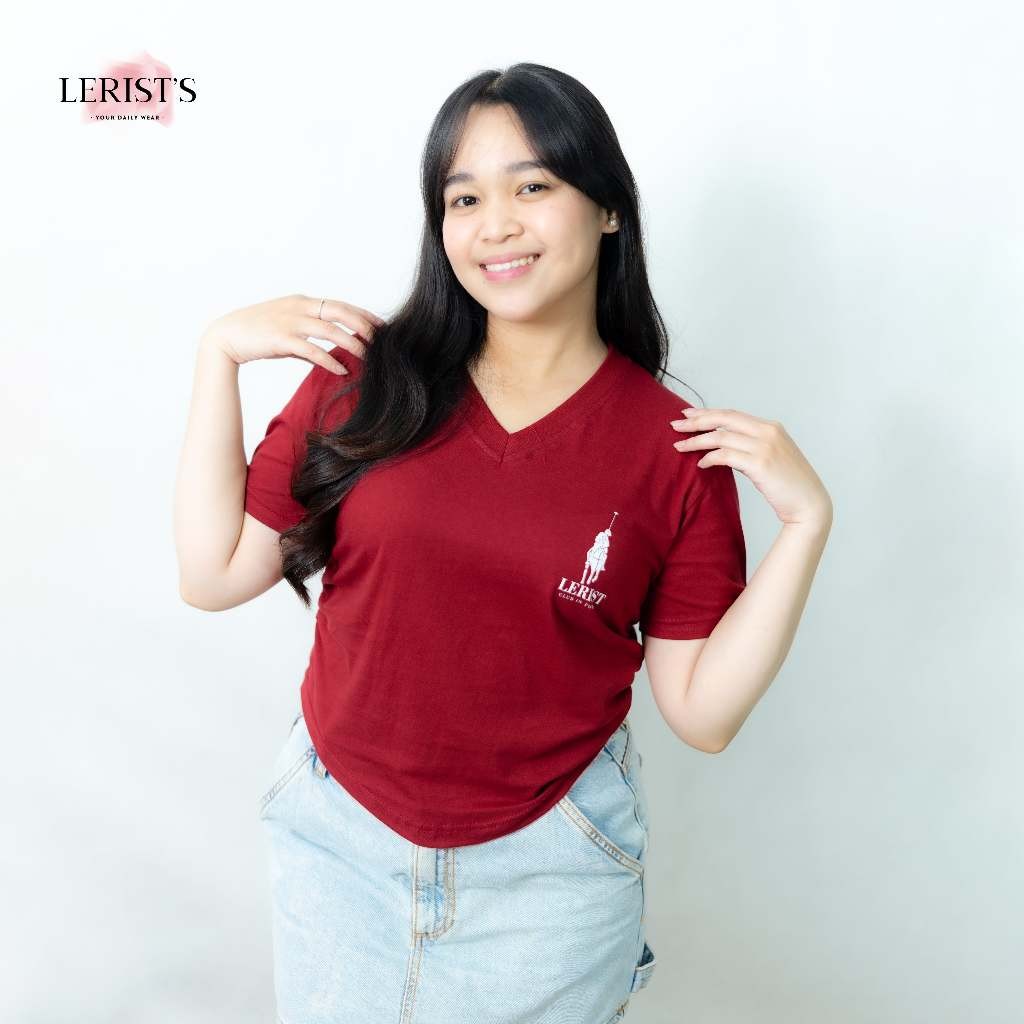 KATUN _% ใหม่ %_ Vcrop KERUT ROMAN LERIST- ท็อปส์ซูผู้หญิง Crop top tee motif ผู้หญิง V คอผ้าฝ้าย Co