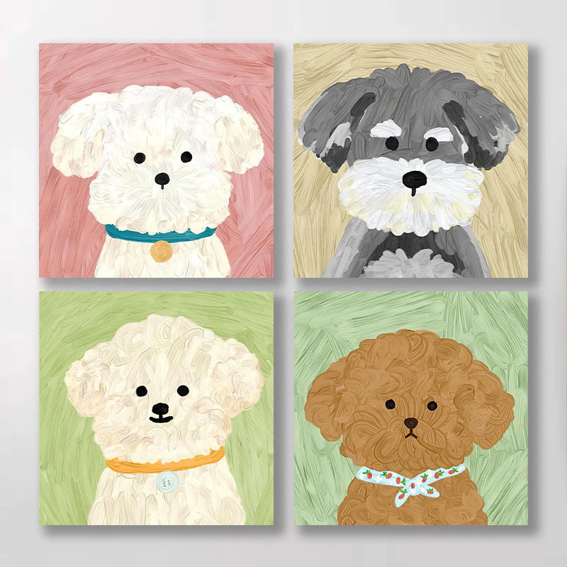 ภาพวาดสุนัขน่ารักขนาด 30x30x0.9 ซม. สำหรับห้องนั่งเล่นและห้องนอน ศิลปะฝากรูปแบบการ์ตูน ออกแบบมาเพื่อตกแต่งผนังให้น่าสนใจ
