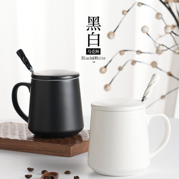 ฝาขวดน้ํา ฝาแก้ว tyeso แก้วที่เรียบง่ายถ้วยกาแฟที่มีฝาปิดช้อนถ้วยเซรามิกถ้วยน้ําคู่หญิงสํานักงานถ้วย