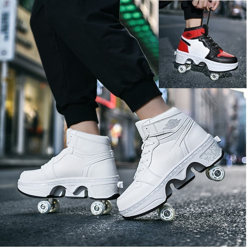 Kick Roller Skate Shoes - Four-Wheel Convertible Adult Skates สําหรับผู้ชายและผู้หญิง