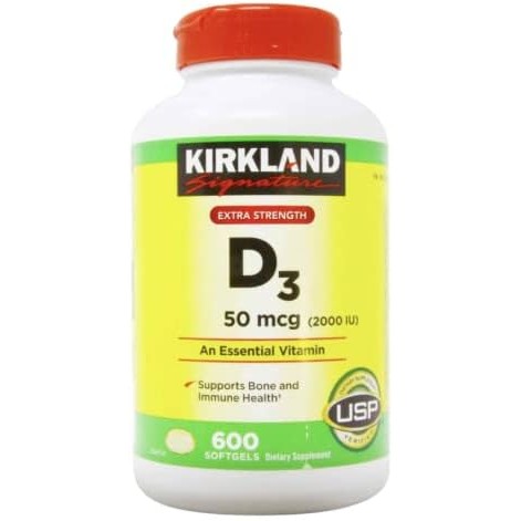 Kirkland Signature Extra Strength วิตามิน D3 2000 IU 600 ซอฟท์เจล ขวด