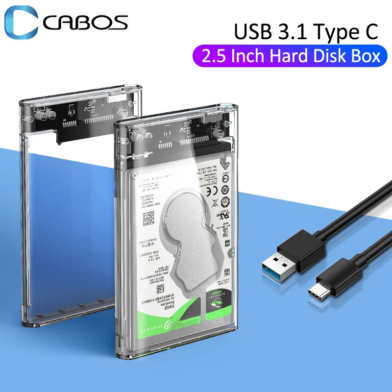 กล่องฮาร์ดดิสก์โปร่งใส 2.5 นิ้ว SSD SATA ถึง USB3.0 3.1 ประเภท C โทรศัพท์มือถือภายนอก HDD กรณีสนับสน