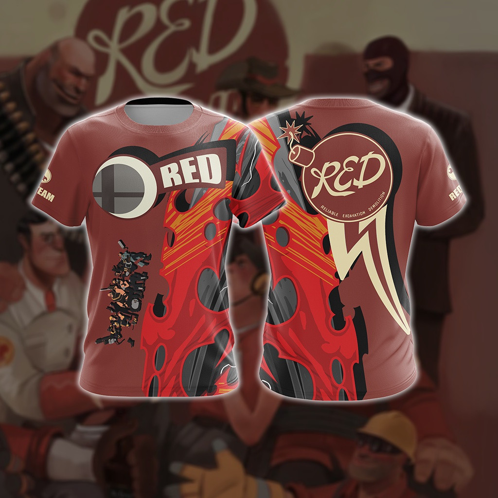 เสื้อยืดคอกลมแขนสั้น Team Fortress 2 ออกแบบ RED Summer 3D
