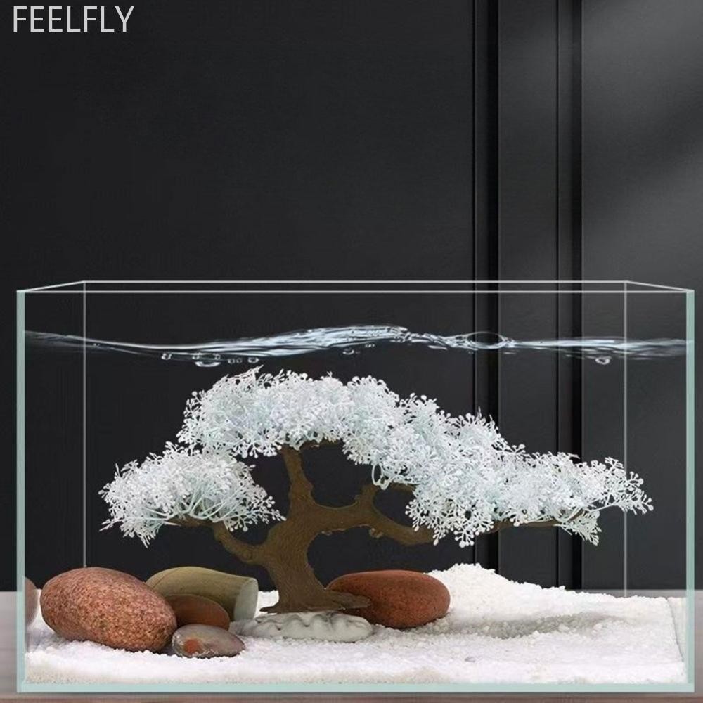 FEELFLY ตกแต่งตู้ปลาสีชมพู/สีขาว Sakura ปลอดภัยทําความสะอาดง่าย Aquascaping ต้นไม้ภูมิทัศน์เครื่องประดับ Snowflake Tree เครื่องประดับสําหรับถังปลา F5S4