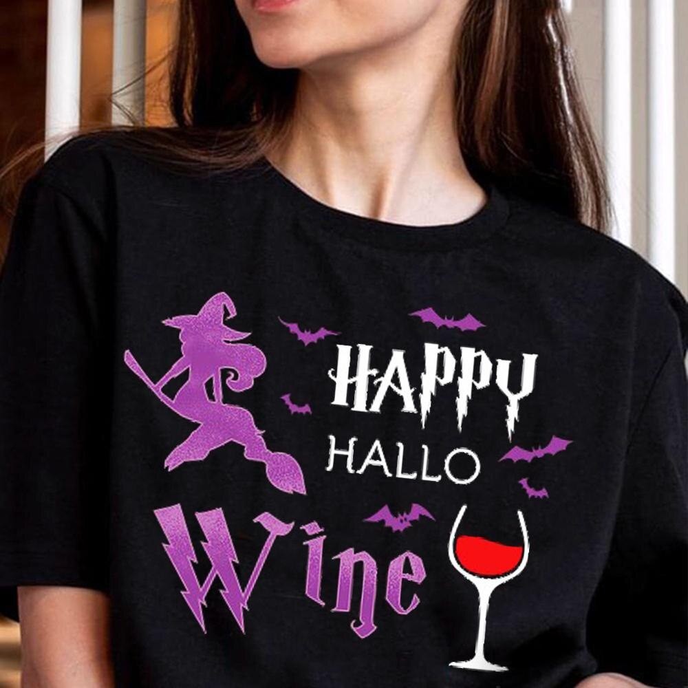 Happy Hallo Wine T เสื้อฮาโลวีนแม่มดสําหรับ 2023 คุณภาพสูงยี่ห้อ T เสื้อลําลองแขนสั้น O-คอ 1O1O