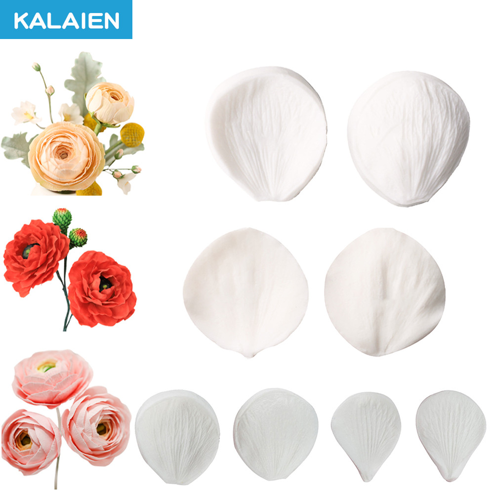 KAILAEN Ranunculus,Buttercup น้ําตาลดอกไม้แม่พิมพ์หลายรูปแบบกลีบซิลิโคนหลอดเลือดดําแม่พิมพ์,กลีบสแตนเลสเครื่องตัด DIY Fondant ดอกไม้,Clay,เบเกอรี่เครื่องมือ