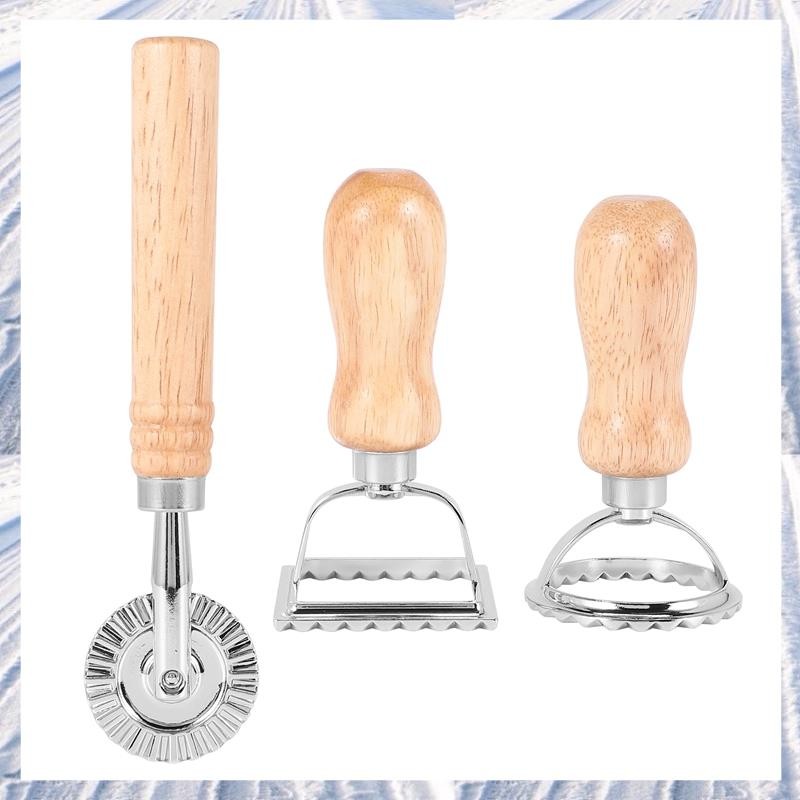 ชุดเครื่องตัดพาสต้า Ravioli 3 ชิ้น, เครื่องทําแสตมป์ Ravioli พร้อมด้ามไม้ Ravioli เครื่องตัด Ravioli