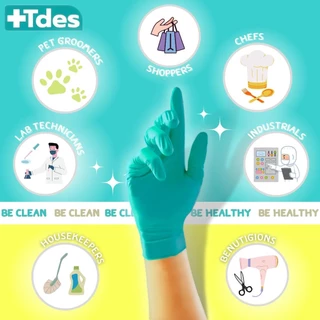 +Tdes [หนาพิเศษ] ถุงมือยางไนไตร 100ชิ้น สัมผัสอาหาร เก็บยางไม่ติดมือ สีเขียวเข้ม