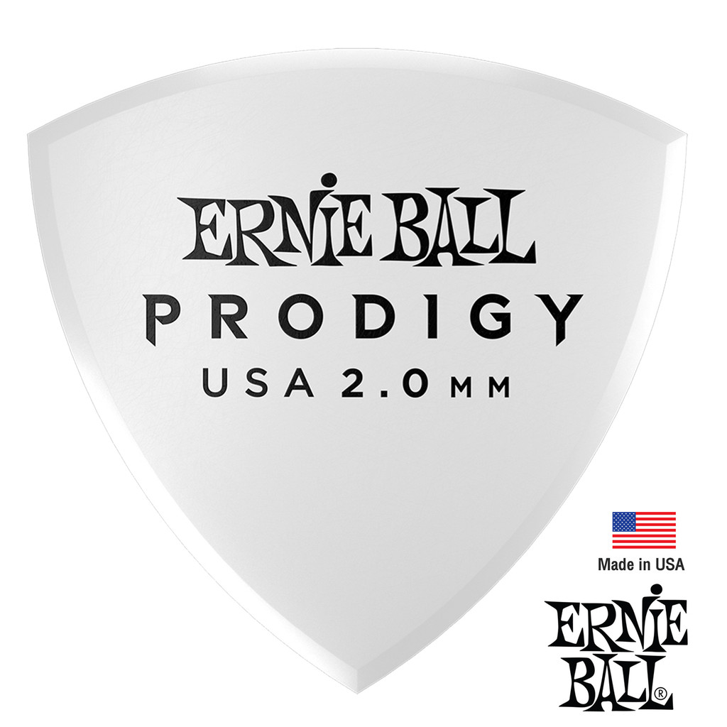 Ernie Ball® Prodigy Large Shield 2.0 มม. ปิ๊กกีตาร์ไฟฟ้า หนาทนพิเศษ วัสดุ Delrin® (สีขาว) ** Made in USA ** (Model#: P09