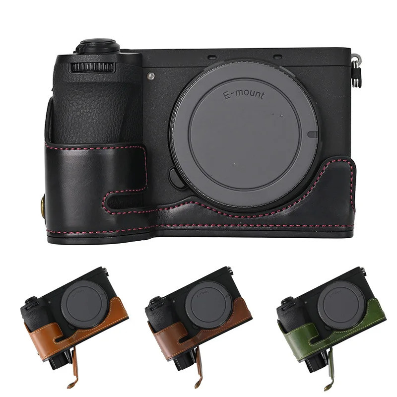 เคสหนังครึ่งสําหรับ Sony A6700 Camera Protector Grip พร้อมสายรัด