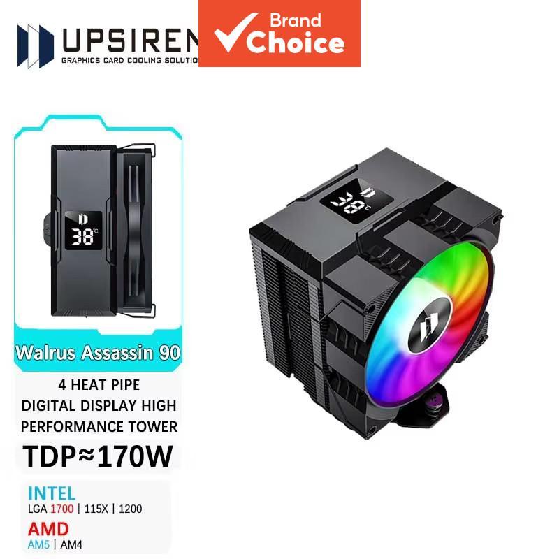 UPSIREN Walrus Assassin 90 ดิจิตอลดิสเพลย์ 4 ฮีทไปป์ ซีพียูคูลเลอร์ พัดลมระบายความร้อน 92 มม. หม้อน้ําคูลเลอร์อากาศ สําหรับ LGA1700/1200 AM4 AM5