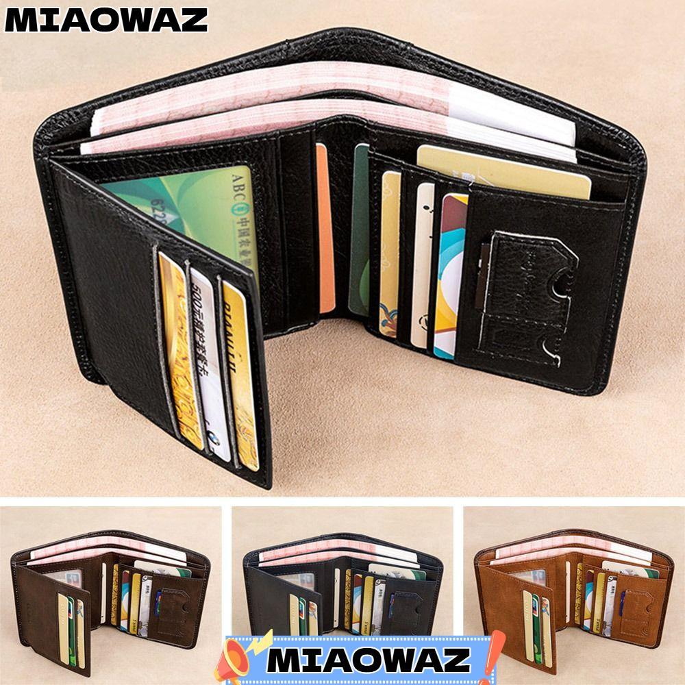 MIAOWAZ สตางค์ผู้ชายวินเทจบาง, กระเป๋าสตางค์หนังสั้นผู้ชาย Trifold, กระเป๋าสตางค์ป้องกัน Multi Function ID ผู้ถือบัตรเครดิตกระเป๋าเงิน